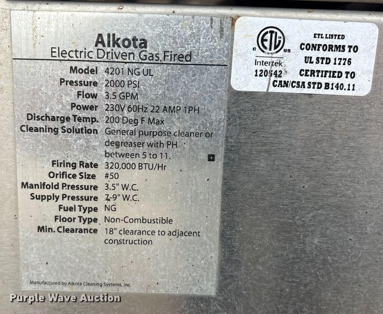 image for item FB0772 2012 Alkota 4201 NGUL pressure washer