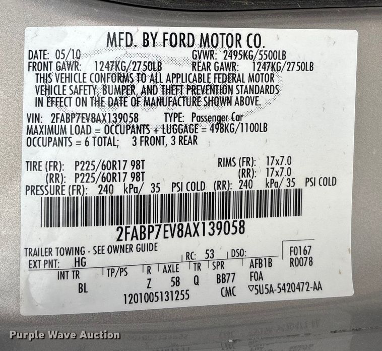 image for item FB0776 2010 Ford Crown Victoria 