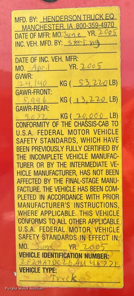 image for item FB0785 2006 Sterling Truck L7500 Series dump truck