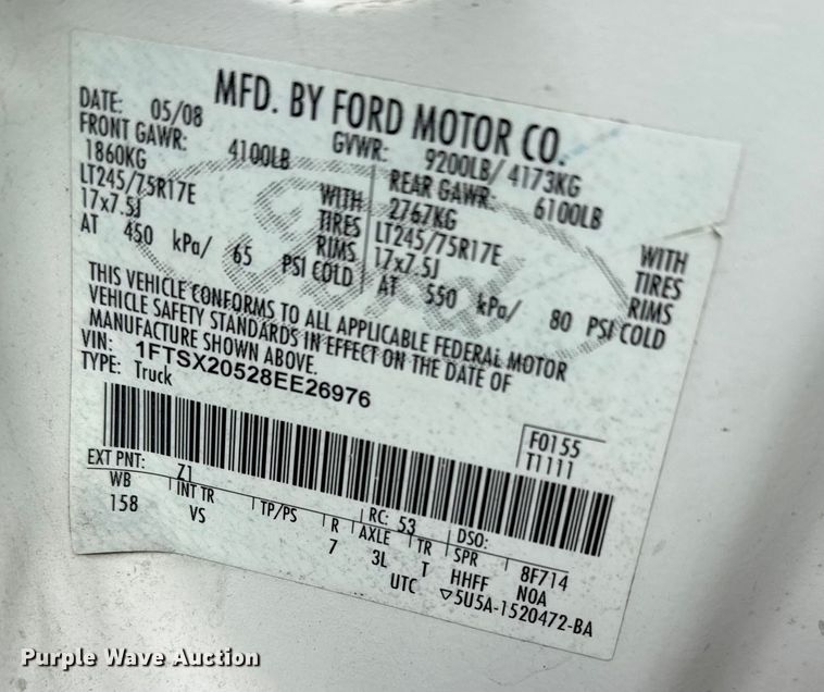 image for item FB0789 2008 Ford F250 Super Duty Ext. Cab pickup truck