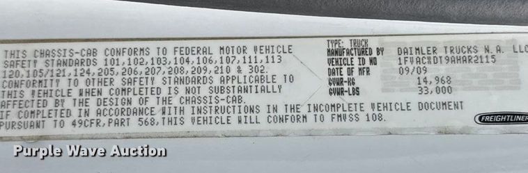 image for item FB0791 2010 Freightliner M2 street sweeper truck