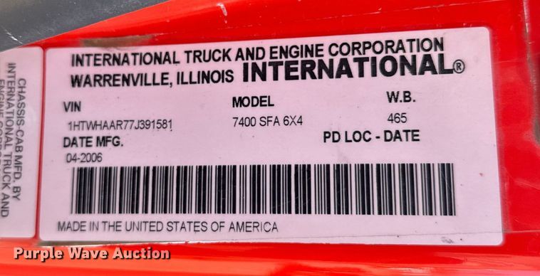 image for item FB0798 2007 International 7400 dump truck