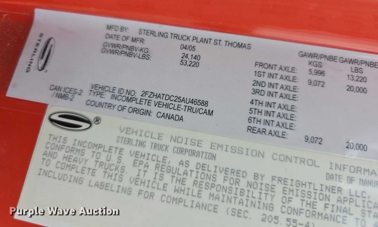 image for item FI0831 2005 Sterling LT7500 dump truck