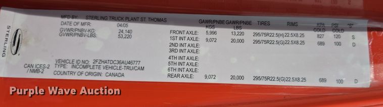 image for item FI0832 2005 Sterling LT7500 dump truck