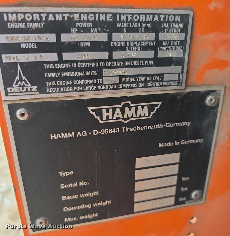 image for item FI0835 1999 Hamm DV6 combination vibratory roller