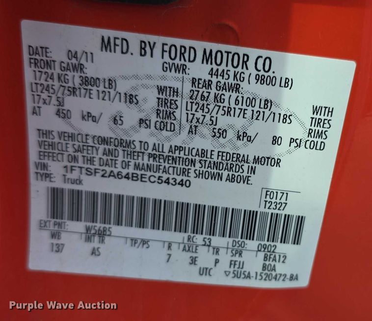 image for item FI0840 2011 Ford F250 Super Duty pickup truck