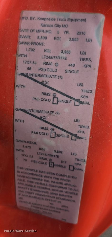 image for item FI0842 2010 Ford F250 Super Duty utility bed pickup truck