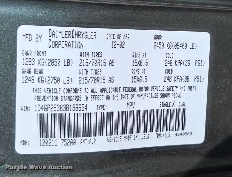 image for item FI0846 2003 Dodge Caravan SE van