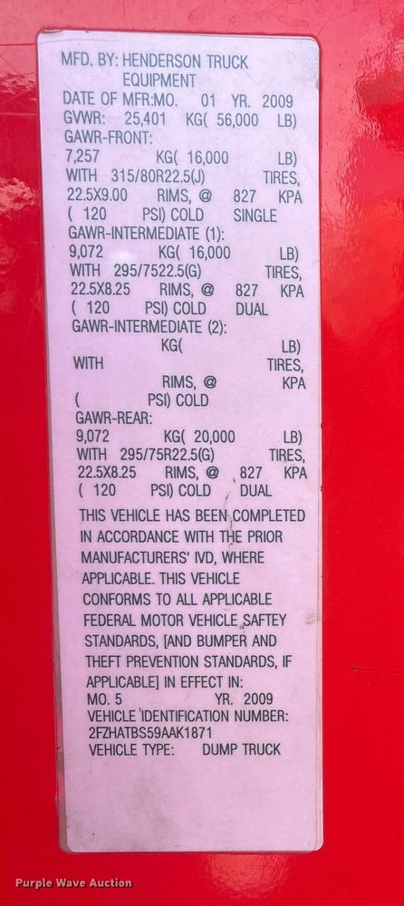 image for item NK9039 2009 Sterling L7500 Series dump truck