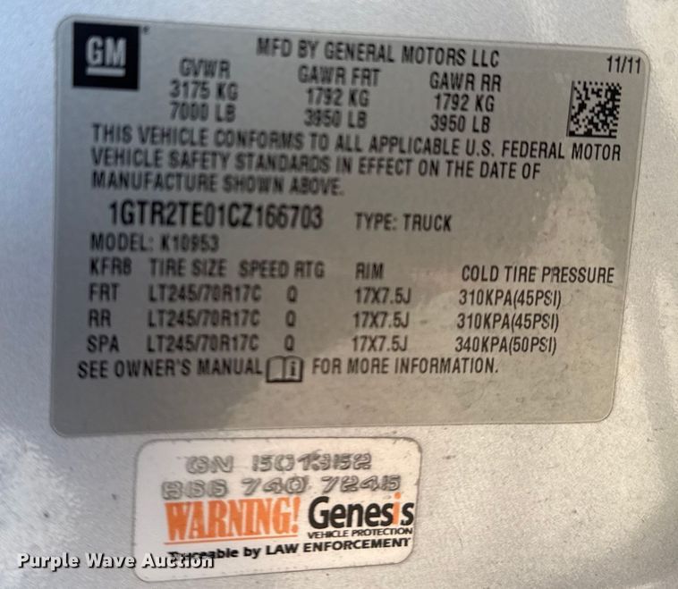 image for item DQ4261 2012 GMC Sierra 1500 Ext. Cab pickup truck