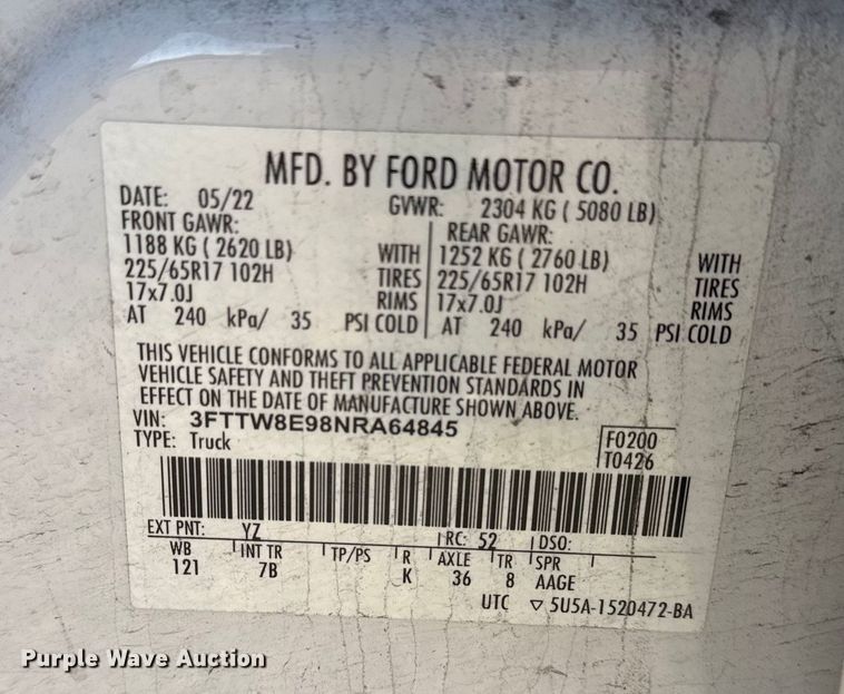 image for item DQ4265 2022 Ford Maverick XL Crew Cab pickup truck