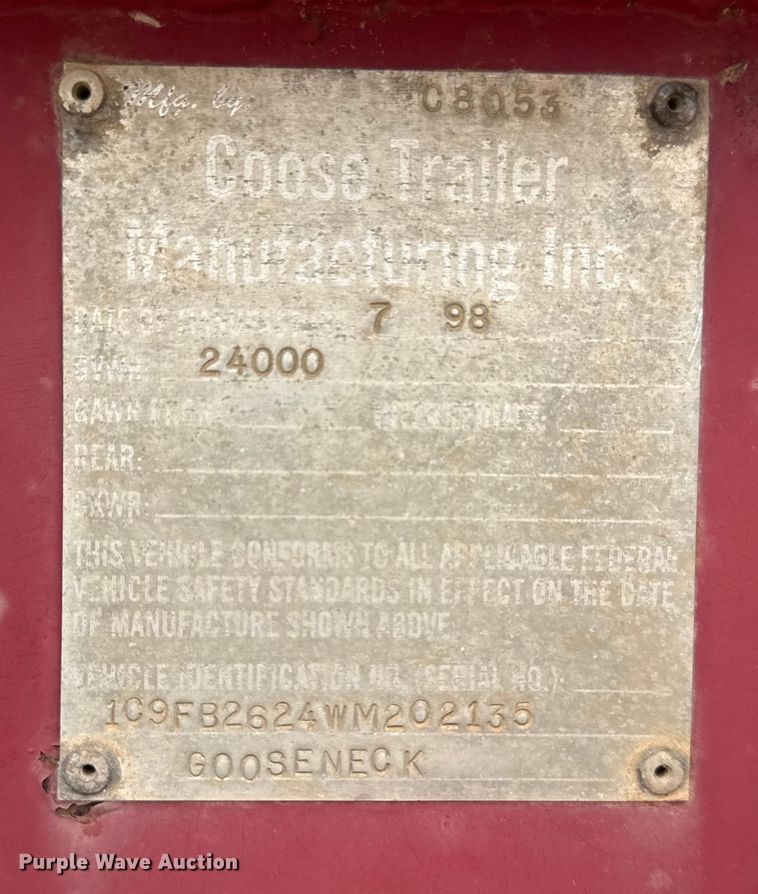 image for item DQ4269 1998 Coose Trailer Mfg. Inc. equipment trailer