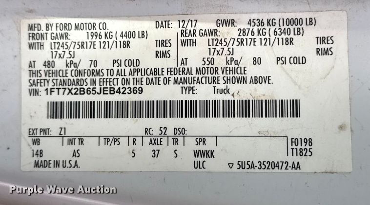 image for item DQ4271 2018 Ford F250 Super Duty Ext. Cab pickup truck