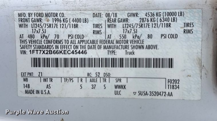 image for item DQ4273 2019 Ford F250 Super Duty XL Ext. Cab pickup truck