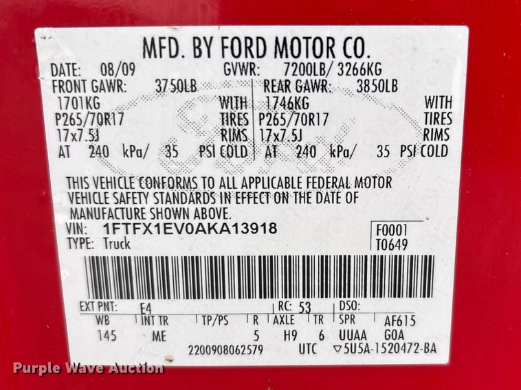 image for item DT0035 2010 Ford F150 