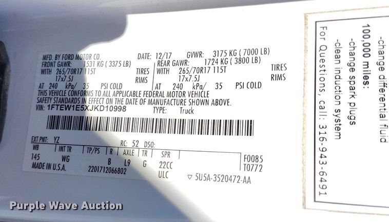 image for item DT0963 2018 Ford F150 Crew Cab pickup truck