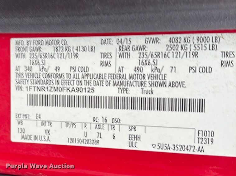 image for item DT2847 2015 Ford Transit 250 van