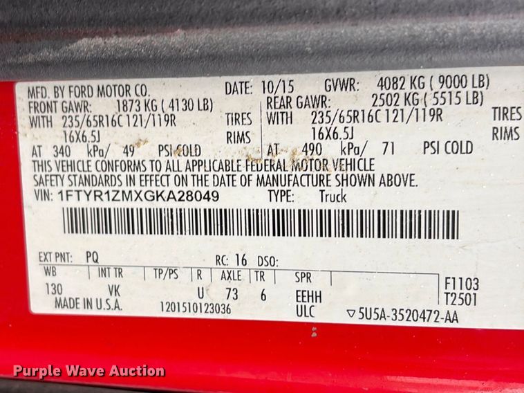 image for item DT2848 2016 Ford Transit 250 van