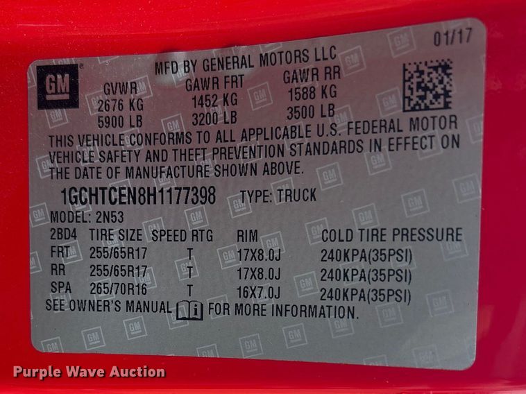 image for item DT2849 2017 Chevrolet Colorado Ext. Cab pickup truck