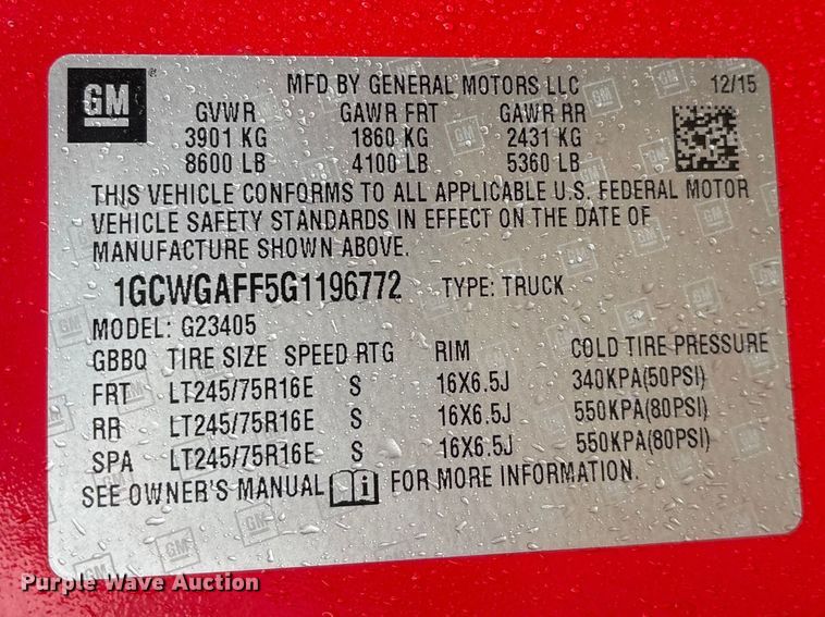 image for item DT2850 2016 Chevrolet Express 2500 van