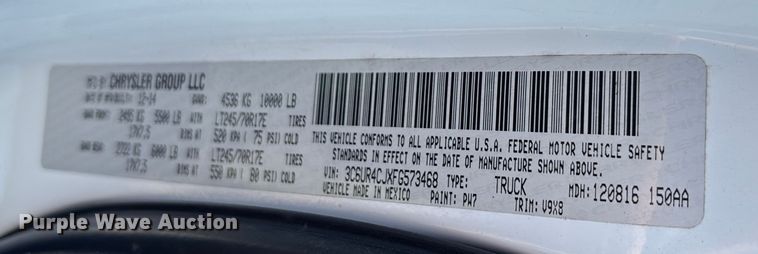 image for item DU0392 2015 Dodge 2500 Crew Cab pickup truck