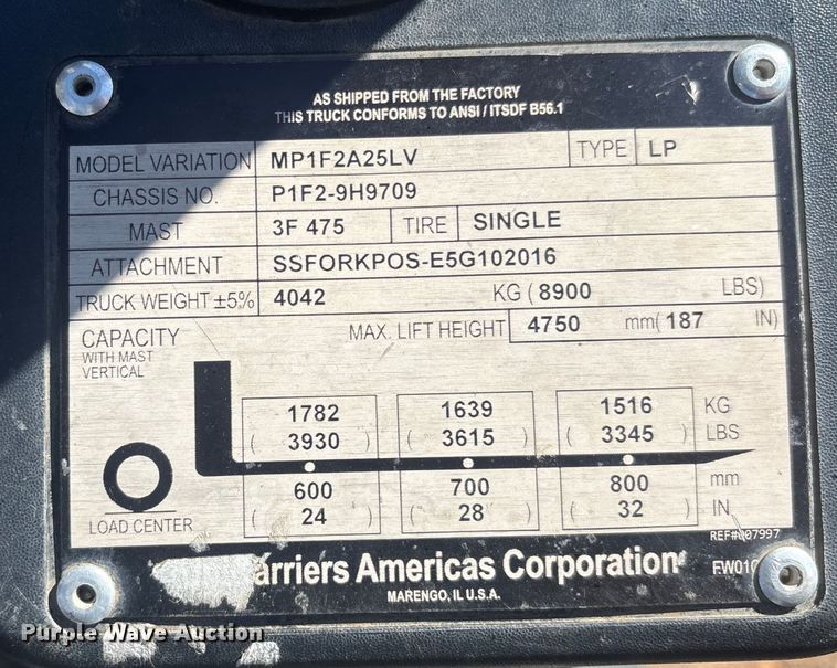 image for item DU0399 2015 Nissan PF50 forklift