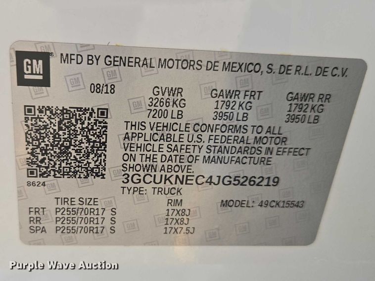 image for item DU2733 2018 Chevrolet Silverado 1500 Crew Cab pickup truck