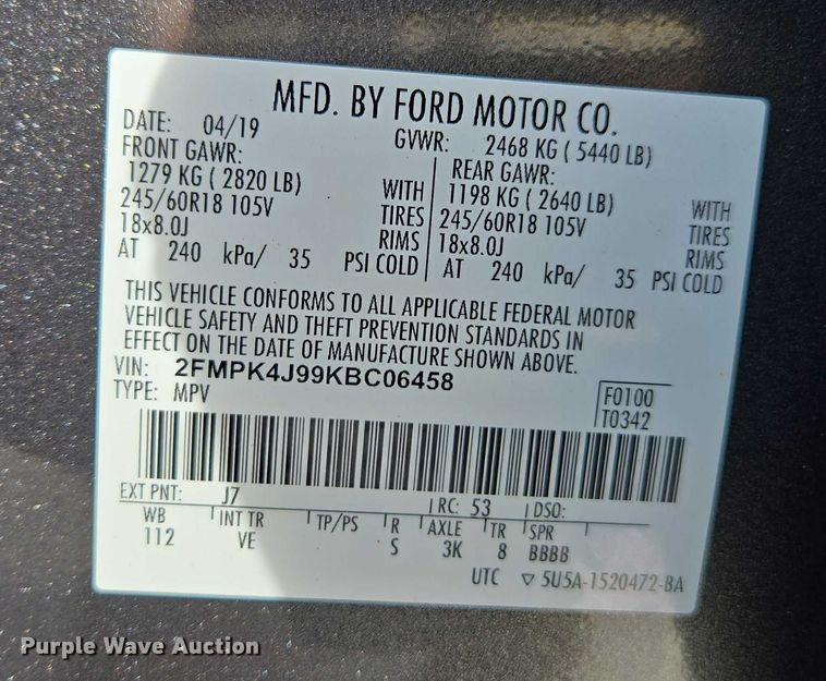 image for item DU2735 2019 Ford Edge SUV