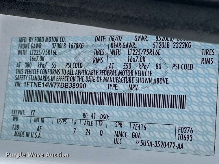 image for item DV0796 2007 Ford E150 van