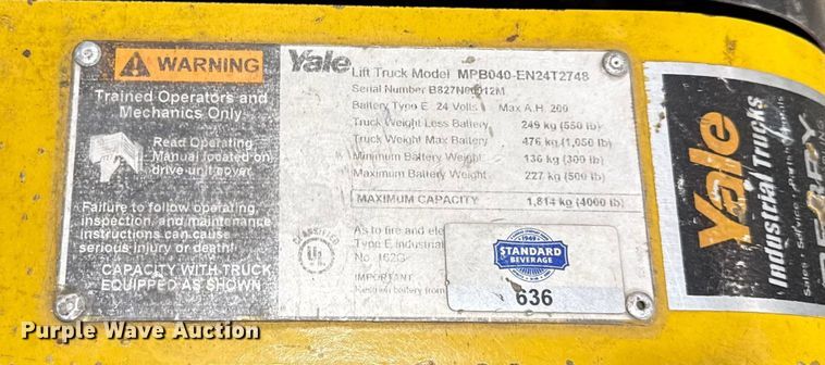 image for item DZ4333 (6) Yale MPB040-EN24T2748 pallet jacks