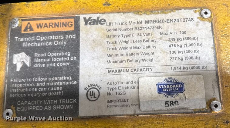 image for item DZ4333 (6) Yale MPB040-EN24T2748 pallet jacks