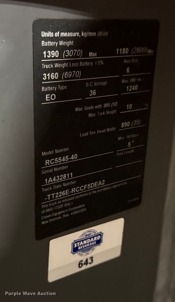 image for item DZ4335 Crown RC5545-40 forklift