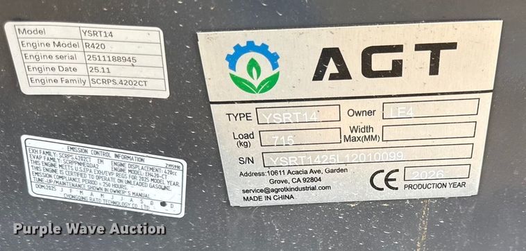 image for item DZ4338 2026 AGT YSRT14 compact utility loader