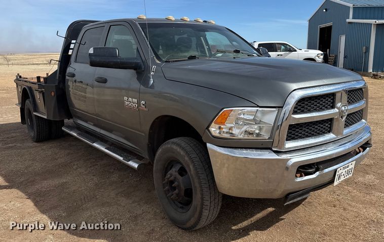 image for item DZ4991 2013 RAM 3500 Crew Cab flatbed pickup truck