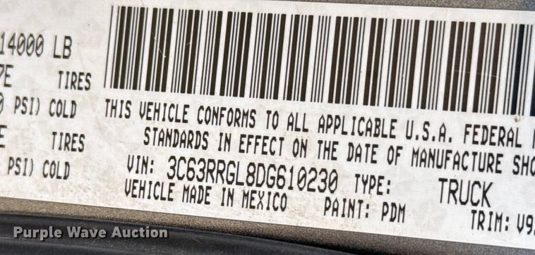 image for item DZ4991 2013 RAM 3500 Crew Cab flatbed pickup truck