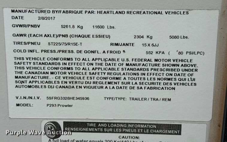 image for item DZ4994 2017 Heartland Prowler P293 camper