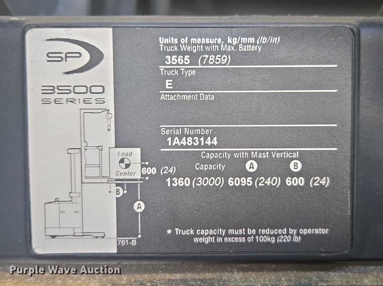 image for item EA5458 2017 Crown SP3520-30 order picker