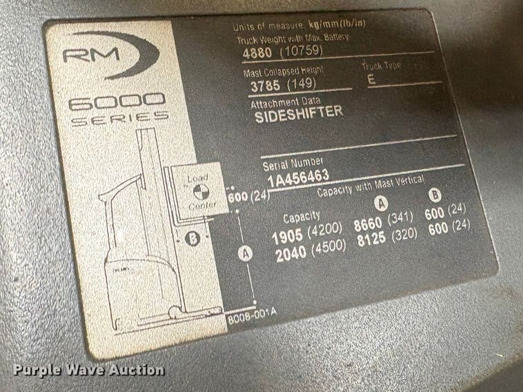 image for item EC8260 2016 Crown RM6025-45 reach truck