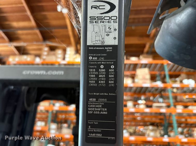 image for item EC8261 2015 Crown RC5545-40 forklift