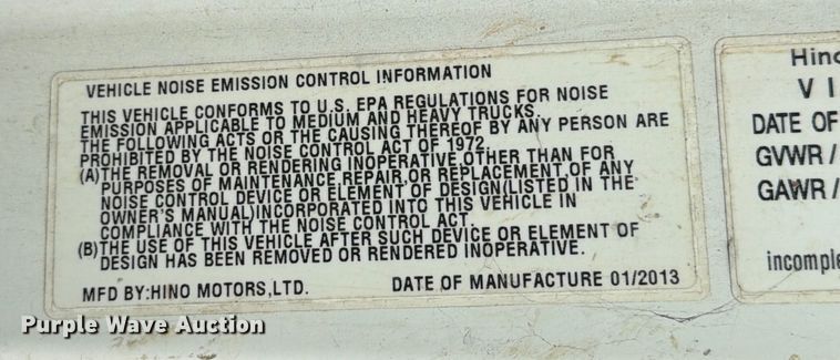 image for item ED5130 2013 Hino 268 vacuum truck