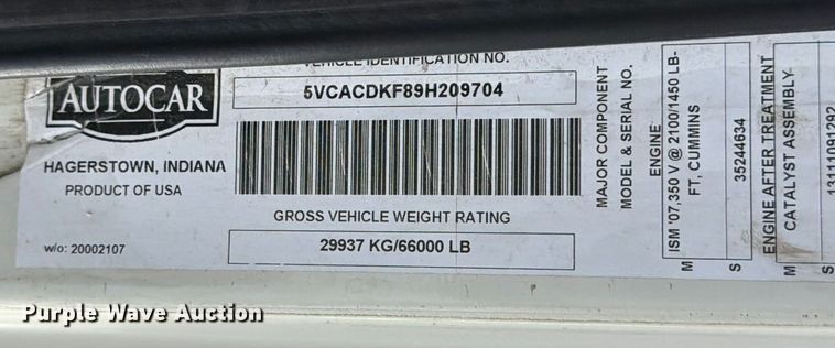 image for item ED5131 2009 Autocar Xpeditor refuse truck