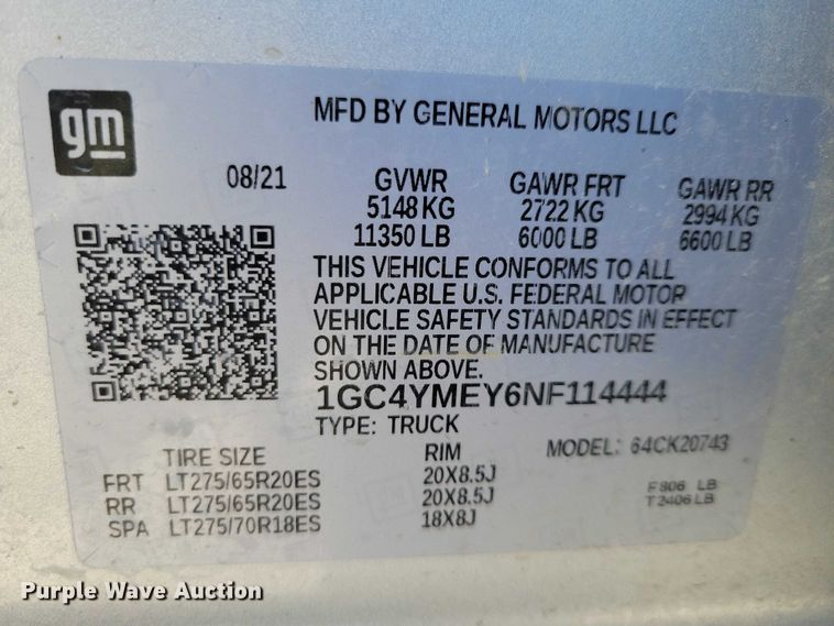 image for item EE0871 2022 Chevrolet Silverado 2500HD Crew Cab pickup truck