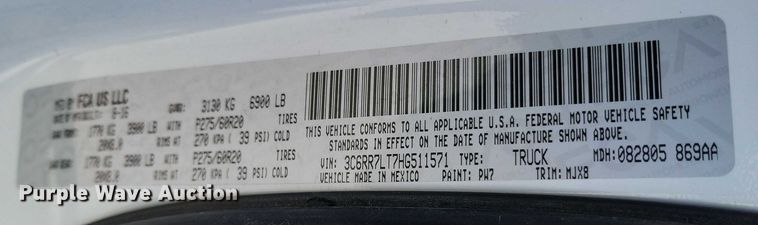 image for item EE0872 2017 RAM 1500 Crew Cab pickup truck