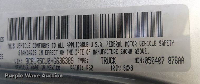 image for item EE5162 2017 RAM 2500 Crew Cab flatbed pickup truck