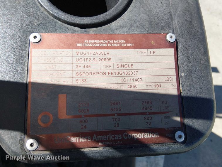 image for item EE5189 2016 UniCarriers PF70 forklift