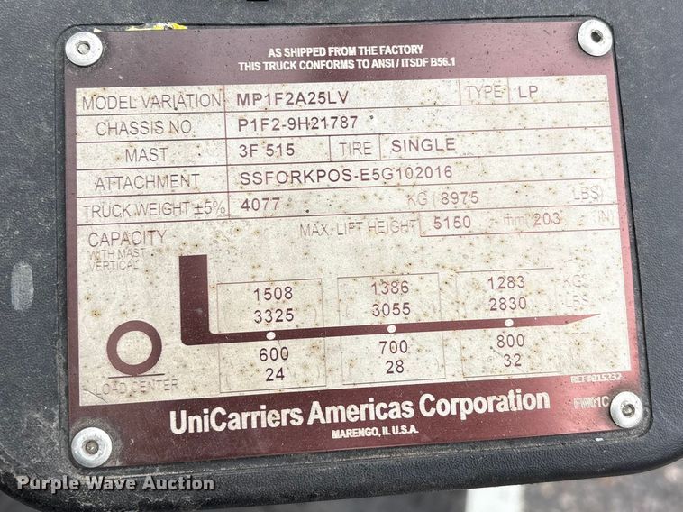 image for item EF1015 2016 UniCarriers PF50 forklift