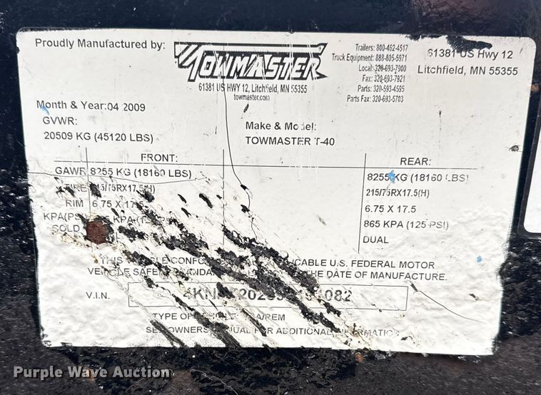 image for item EG2015 2009 Towmaster T-40 equipment trailer