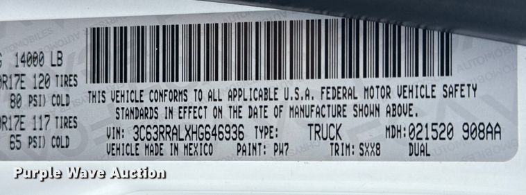 image for item EG2099 2017 RAM 3500HD truck cab and chassis