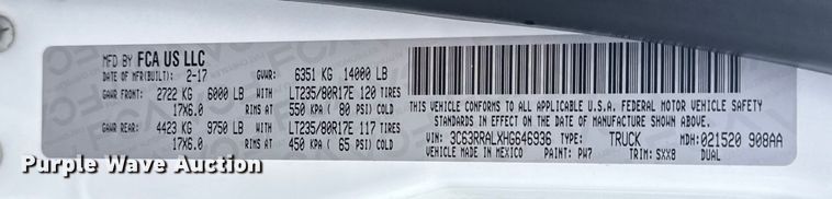 image for item EG2099 2017 RAM 3500HD truck cab and chassis