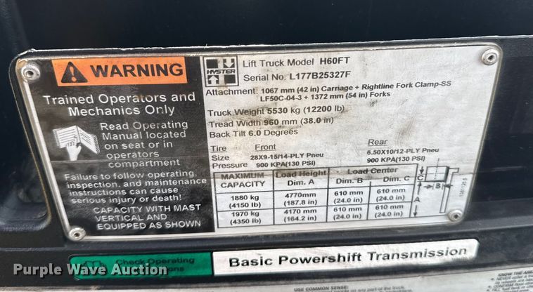 image for item EG2138 Hyster H60FT forklift